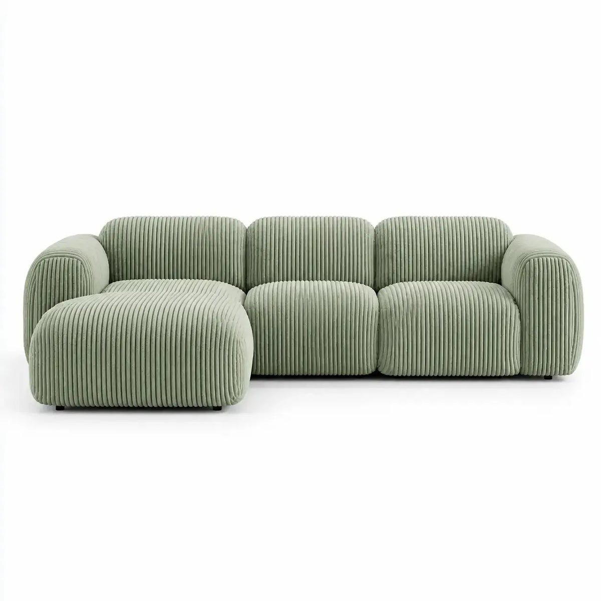 Soffa med förlängd schäslongdel – grön